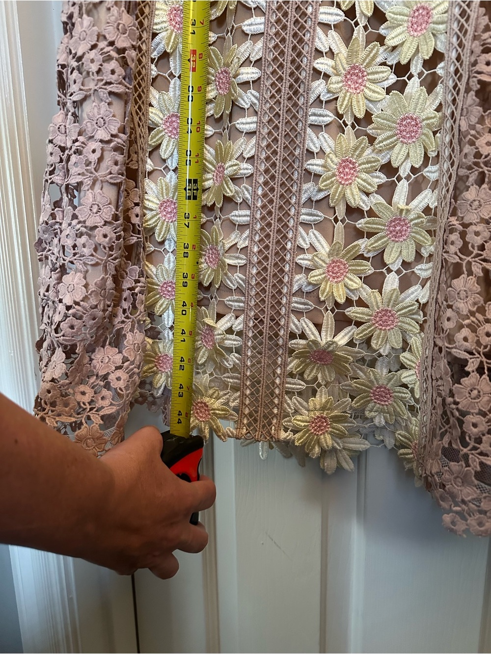 Self Portrait Daisy Floral Applique Lace Nude Illusion Midi Dress Wedding Size 6 - Picture 13 of 13